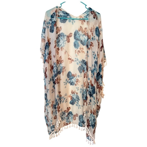 🌹RIAH FASHION TASSEL FLORAL SHEER KIMONO - Picture 2 of 6